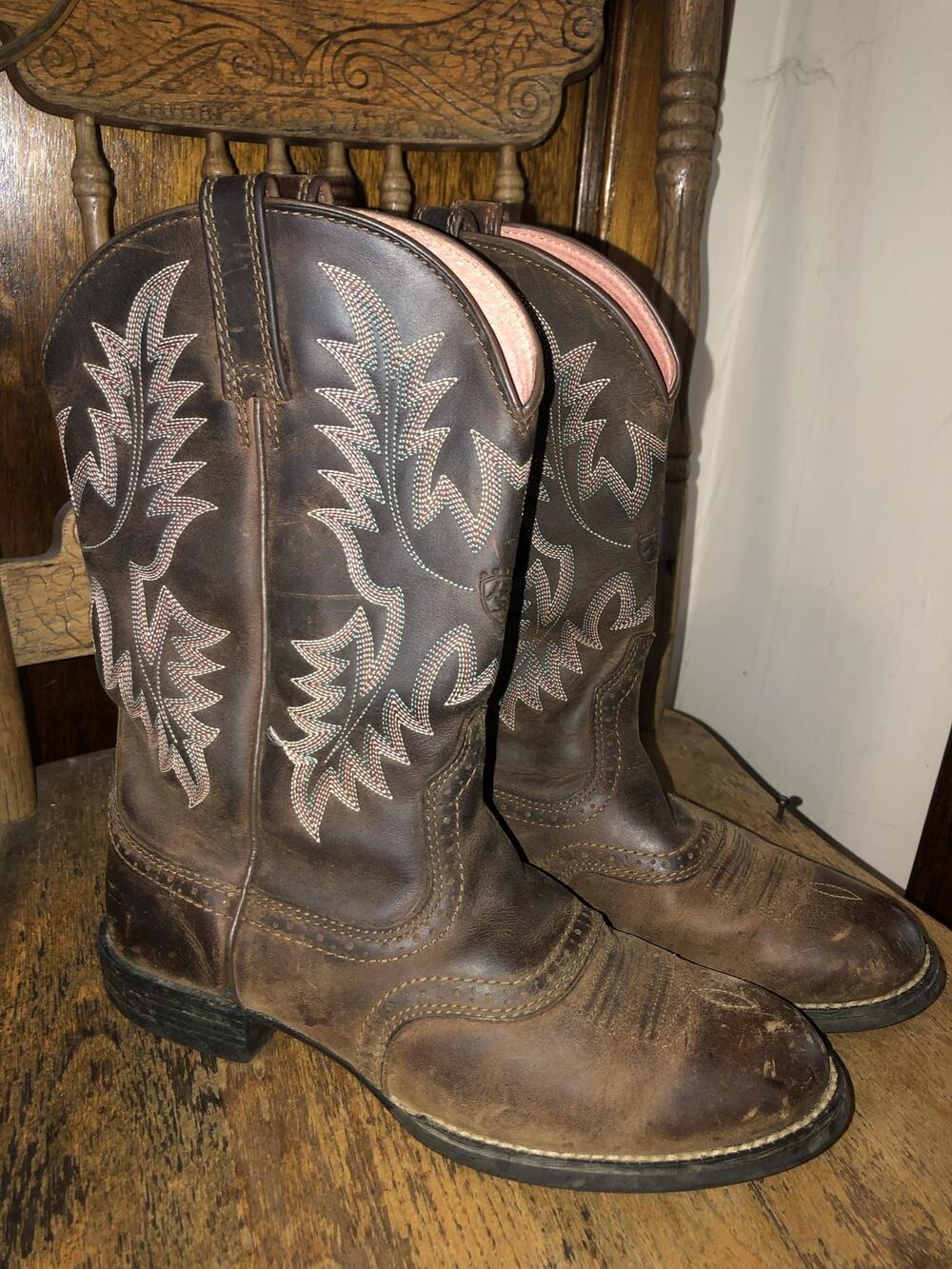 Ariat Boots Womens Size 8.5B Brown Leather Western Embroidered Cowboy 10001605